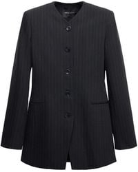 Mango - Selection Pinstripe V-neck Wool-blend Blazer - Lyst