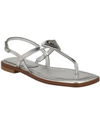 Guess Rainey Logo Square Toe T-strap Flat Sandals in Metallic | Lyst