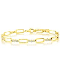 Simona - Sterling Silver Alternating Paperclip Design & Cz Bracelet - Lyst