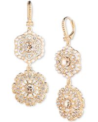 Marchesa - Tone Crystal & Imitation Pearl Flower Double Drop Earrings - Lyst