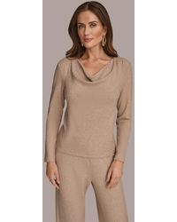 Donna Karan - Long Sleeve Metallic Rib Knit Top - Lyst