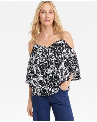 INC International Concepts - Printed Cold-shoulder Short-sleeve Ruffled Top - Lyst