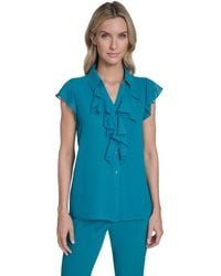 Calvin Klein - Cap-sleeve Ruffle Front Top - Lyst