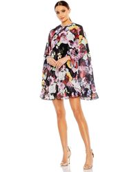 Mac Duggal - Ieena Floral Print High Neck Ruffle Hem Cape Mini Dress - Lyst