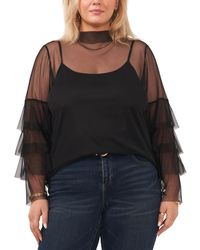 Vince Camuto - Trendy Plus Size Tiered-sleeve Mesh Mock Neck Blouse - Lyst