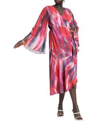 Eloquii - Plus Size Flare Sleeve Wrap Dress - Lyst