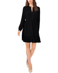 Vince Camuto - Solid Long Sleeve Split Neck Tiered Baby Doll Dress - Lyst