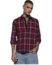 Campus Sutra - Navy Blue & Tartan Plaid Shirt - Lyst