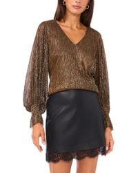 Vince Camuto - Metallic V-neck Sheer-sleeve Top - Lyst