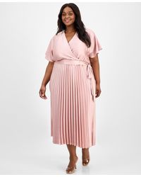 Sandra Darren - Plus Size Pleated Tie-waist Flutter-sleeve Dress - Lyst