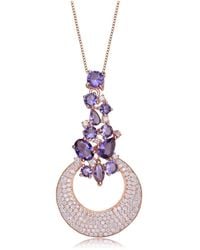 Genevive Jewelry - Sterling Silver 18k Rose Gold Plated Clear And Purple Cubic Zirconia Pendant Necklace - Lyst