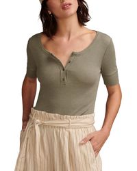 Lucky Brand - Ribbed Scoop-neck Henley T-shirt - Lyst