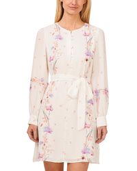 Cece - Floral Print Button Front Tie Waist Sheath Dress - Lyst