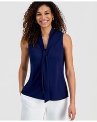 Kasper - Solid Sleeveless Tie-neck Blouse - Lyst