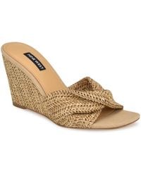 Nine West - Nikhil Slip-on Square Toe Wedge Sandals - Lyst