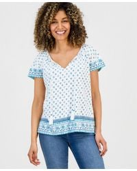 Style & Co. - Petite Split-neck Flutter-sleeve Printed Knit Top - Lyst