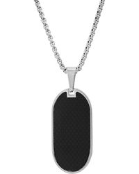 Steeltime - Stainless Steel And Black Carbon Fiber Dog Tag Pendant Necklace - Lyst