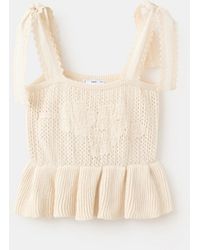 Mango - Openwork Knitted Bow Detail Top - Lyst