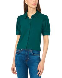 Cece - Scallop-trim Collared Short-sleeve Button-front Top - Lyst