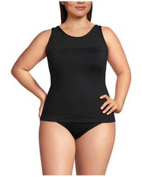 Lands' End - Plus Size Chlorine Resistant Smoothing Control Mesh High Neck Tankini Swimsuit Top - Lyst