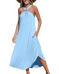 CUPSHE - Light Blue High Neck Sleeveless Maxi Beach Dress - Lyst