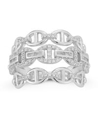 Rachel Zoe - 14k Gold Plated Sterling Triple Row Pave Mariner Link Ring - Lyst