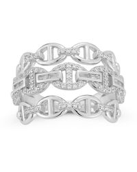 Rachel Zoe - 14k Gold Plated Sterling Triple Row Pave Mariner Link Ring - Lyst