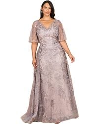 Lara - Overskirt Lace Fitted V-neck Gown - Lyst