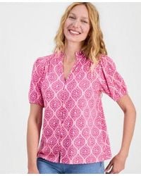 Style & Co. - Style Co Printed Split Neck Knit Top Macys Exclusive - Lyst