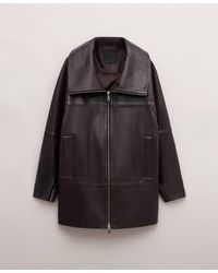 Mango - Oversized Funnel-neck Leather Coat - Lyst