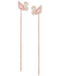 Swarovski - Rose Gold-tone Crystal Swan & Removable Chain Drop Earrings - Lyst