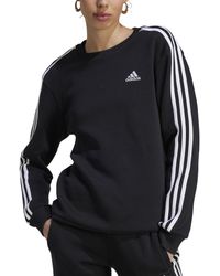 adidas - 3-stripe Cotton Fleece Crewneck Sweatshirt - Lyst