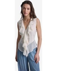 BCBGMAXAZRIA - Ruffled V-neck Sleeveless Blouse - Lyst