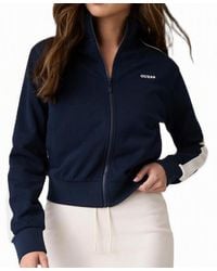 Guess - Phoebe Full-zip High-neck Cotton-blend Sweatshirt - Lyst