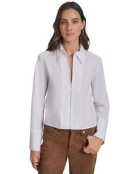 DKNY - Collared Cotton Poplin Zip-front Shirt - Lyst