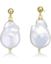 Genevive Jewelry - Elegant Sterling Silver 14k Plating And Genuine Freshwater Pearl Dangling Earrings - Lyst