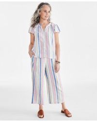 Style & Co. - Style Co Sandy Stripe Flutter Sleeve Top Cropped Drawstring Pants Created For Macys - Lyst