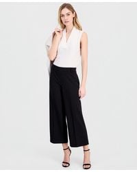 Anne Klein - Stretch Crepe Wide Leg Cropped Pull On Pants - Lyst