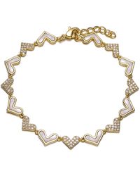 Genevive Jewelry - Sterling Silver 14k Plated Heart Cubic Zirconia And Mother Of Pearl Link Bracelet. - Lyst