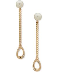 Karl Lagerfeld - Gold-tone Pave & Imitation Pearl Curb Chain Linear Drop Earrings - Lyst
