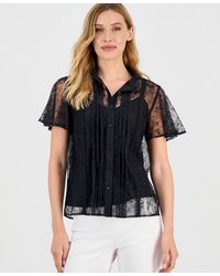 Anne Klein - Flutter-sleeve Button-front Lace Blouse - Lyst
