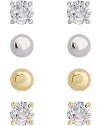 Macy's - 14k Gold In Fine Silver Plated Ball Round Cubic Zirconia Stud Earrings Set - Lyst