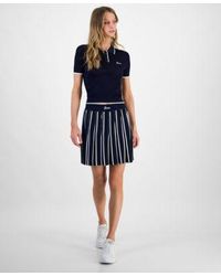 Guess - Contrast Tipped Short Sleeve Polo Top Striped Pleated Pull On Sweater Skirt - Lyst