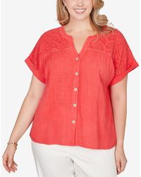 Ruby Rd. - Plus Size Paisley Embroide Gauze Button T-shirt - Lyst