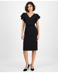 Anne Klein - V-neck Ruffle-sleeve Sheath Dress - Lyst