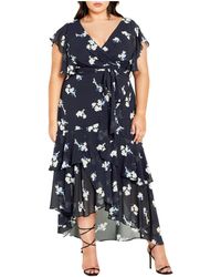 City Chic - Plus Size Demure V-neck Flutter Sleeve Floral Maxi Dress - Lyst