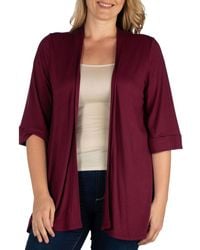 24seven Comfort Apparel - Plus Size Elbow Length Open Front Cardigan Sweater - Lyst