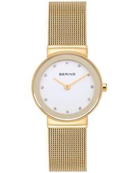 Bering Crystal Gold-tone Stainless Steel Mesh Bracelet Watch 26mm - Metallic