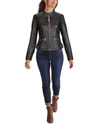 macys guess leather jacket womens