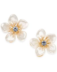 Lonna & Lilly Gold-tone Crystal & Imitation Pearl Flower Stud Earrings - Metallic